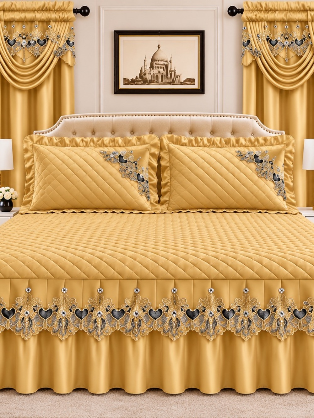 BOLIFT ZAZA 5-Piece Set 5-Piece Bedskirt Set in Orange & Gold NWT